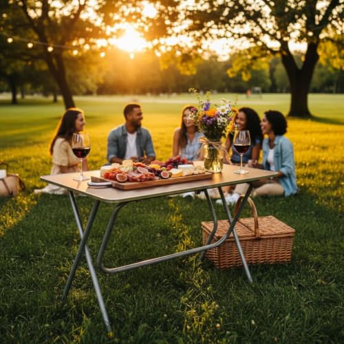 Image of Multi-Purpose Foldable and Portable 2-Seater Dining Table | Engineered Plywood Top & Powder Coated Finish 24 * 36 Inch Brown