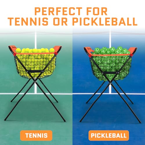ACELETIQS Baseball Softball Portable Batting Practice Ball Caddy, Use During Training and Drills, Save Your Back No More Bending, Holds up to 60 Baseballs, Instant Setup (4 Leg)