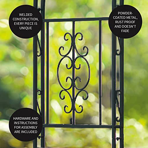Plow & Hearth Arch Metal Outdoor Garden Arbor | Montebello | 7 Feet Tall | Gun-Metal | Iron Trellis Lattice for Climbing Plants | Wedding | Outdoor Patio Décor