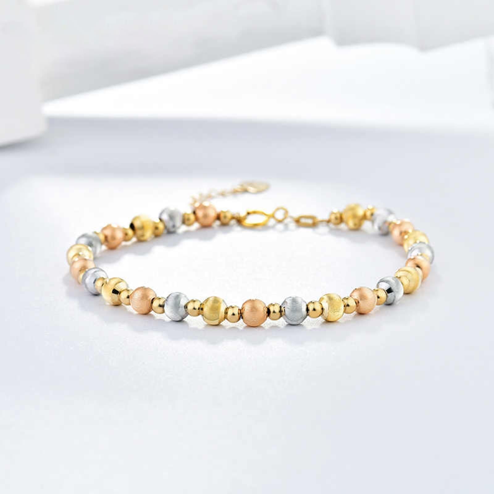 KnSam 9K/14K/18K żółte złoto bransoletka damska prawdziwe koraliki 4 mm, Au 750/585/375