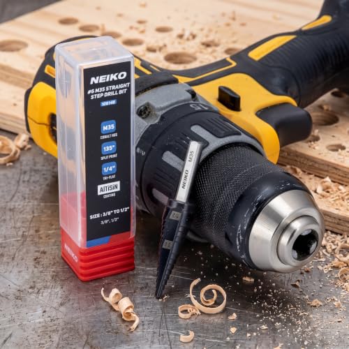 Image of NEIKO 10614B Step Drill Bit, 2 Steps 3 /8 inch to 1 /2 inch Straight M35 Cobalt, AlTiSiN Coated, 1 /4 inch Tri-Flat Step Bits for Steel, Metal, Wood, Plastic, Unibit Cone Drill Bits, Two Flute