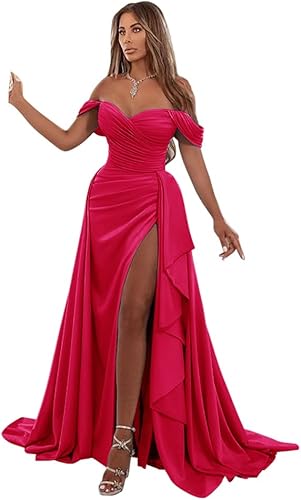 Vestidos de graduación con hombros descubiertos, vestido de fiesta fruncido, vestido de sirena con abertura formal, vestidos de noche para mujer