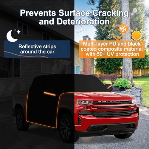 Image of QUNSUNUS Silverado 1500 Cab Cover Regular /Extended /Crew Cab All Years Compatible with Sierra 1500,Waterproof Silverado Truck Cover with Cotton Liner, Half Car Cover with Adjustable Straps and Zipper