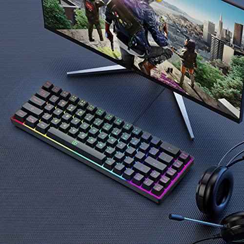 Image of Snpurdiri 60% Gaming Keyboard, Rainbow Backlit Mini Keyboard,Built-In Steel Plate, Membrane Keyboard But Super Mechanical Feel For Windows PC Gamers(68 Keys, Black Rainbow) With Wired Connection