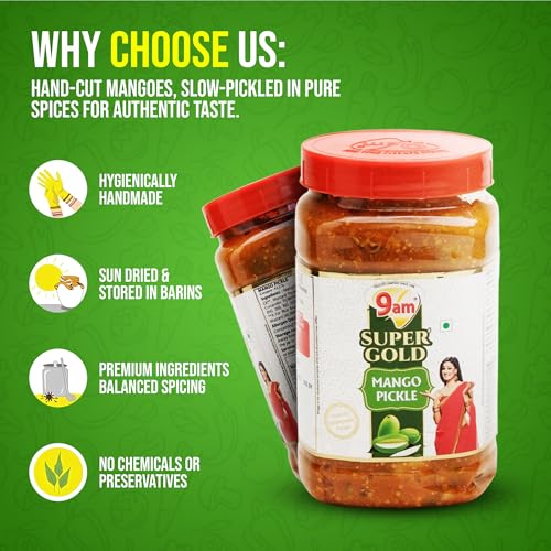 Image of 9AM Super Gold Mango Pickle 900g - Authentic Indian Pickle with Spicy & Tangy Flavor (Pack of 2)