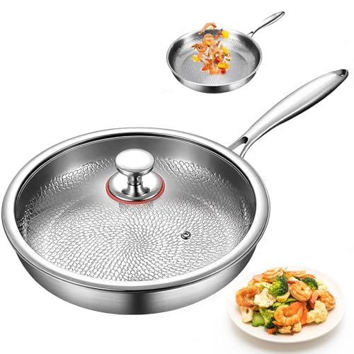 Poêle martelée en titane de qualité durable avec couvercle