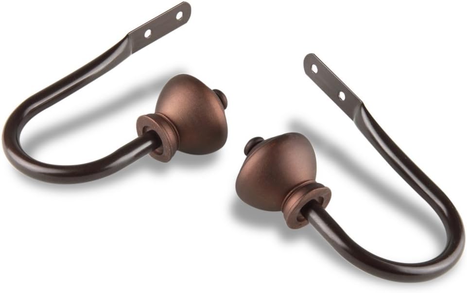 Rod Desyne Home Decorative Savannah Finial Curtain Holdback Hook Pair Cocoa