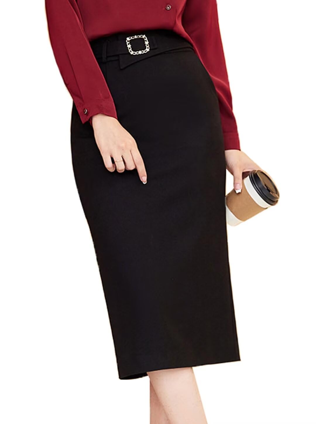 Womens Mid Length Suit Set Winter Smart Casual Overcoat Pencil Skirt Separates-Coat Skirt