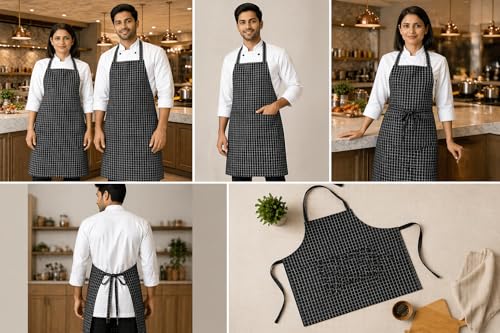Image of 100% Cotton Cooking kitchen Apron for Women and Men chef apron With adjustable neckstrap and ties with center pocket with strong and durable cotton apron