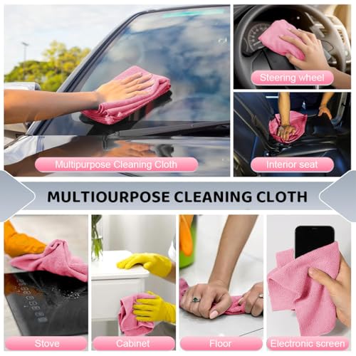 Image of HASTHIP Microfiber Cleaning Cloth Roll, 15 Count, 25x60cm, Pink, Pre-Cut