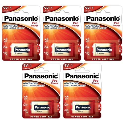 PANASONIC - Lote de 5 ampollas de 1 pila alcalina Pro Power Gold 6LR61 9V