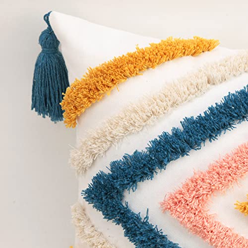 Jasen Colorful Boho Throw Pillow Covers 12X20, Diamond Pattern Lumbar Pillow Covers With Tassel Woven Tufted Decorative Pillow Cover For Couch Sofa Bedroom Living Room #TOP4