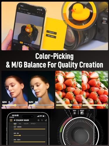 Image of COLBOR W60R RGB Video Light, 60W 2700-6500K Full Color Pocket COB Continuous Output Lighting LED Studio Light CRI97+ TLCI98+ with APP Control for Photography
