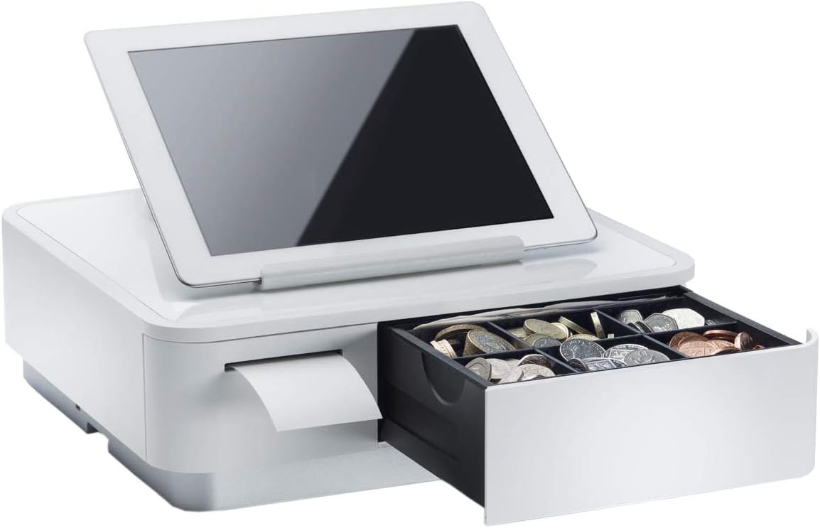 mPOP Integrated USB-C Lightning Receipt Printer & Cash Drawer with Tablet Stand - White