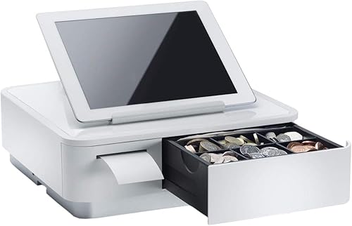 Star Micronics mPOP - Impresora de recibos USB-C integrada y cajón de efectivo con soporte para tablet, color blanco