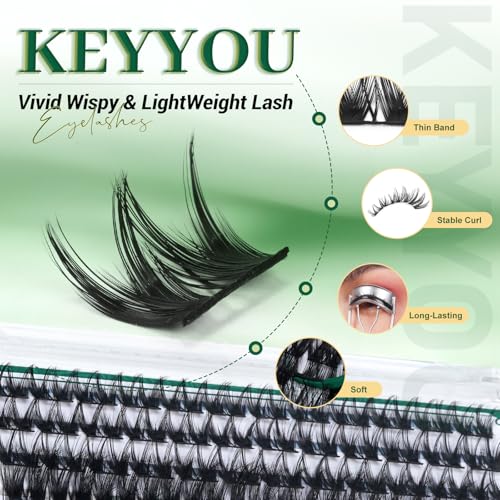 Image of Lash Clusters,96 Pcs Cluster Lashes D Curl 10-18MIX DIY Lash Extensions Eyelash Clusters,KEYYOU Volume Wispy Individual Lashes Soft&Comfortable Easy DIY at Home(Y31,D-10-18MIX)