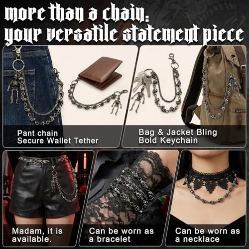 image for SDUPHS Skull Wallet Chain & Jean Chain – Gothic Biker Punk Metal Cha
