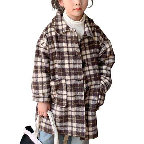 Little Boys Cotton Coat Single Breasted Pea Coat Plaid Mid Length Fall Winter Outwear