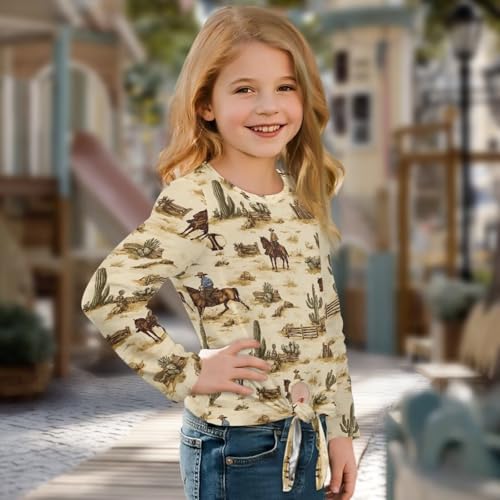 Xpyiqun T Shirt for Girls 5-12Y Long Sleeve T-Shirts Trendy Kids Tie Front Knot Tees Crewneck Pullover Tops3