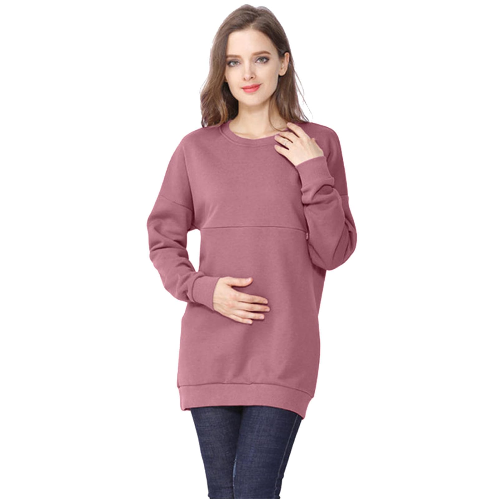 Camiseta de maternidad para mujer con cremallera de manga larga para lactancia, camiseta de lactancia, otoño e invierno, camiseta de manga larga, sudadera monocromática, camiseta de lactancia
