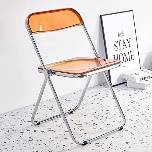  RR-YRA Sedia Pieghevole Trasparente Colorata, Sedia in Acrilico, Sedia da Pranzo Moderna, Seduta in Plastica per PC, con Schienale Ergonomico E Struttura Cromata,Marrone