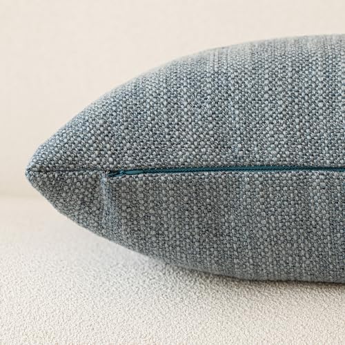 Image of Foindtower Set of 2 Decorative Textured Burlap Linen Throw Pillow Covers Farmhouse Boho Cushion Cover Solid Accent Pillowcase for Couch Sofa Bed Living Room Home Decor,18x18 Inch,Blue Gray