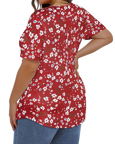 Image of Plus Size Tops for Women Pleated Summer Top Trendy Short Sleeve Shirts Casual Basic Tee Crew Neck Blouses 2026