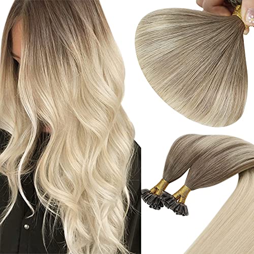 Sunny Balayage U Tip Hair Extensions Human Hair Color #14 Honey Blonde Mixed #60 Platinum Blonde Hair Extensions Hot Fusion Remy Human Hair Extensions,50g/pack,22inch