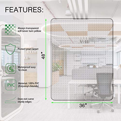 100Pointone Office Chair Mat For Carpets - Transparent Thick Floor Mats For Low, Flat And No Pile Carpeted Floors, With Grippers (48'' X 36'' Rectangle) #TOP1