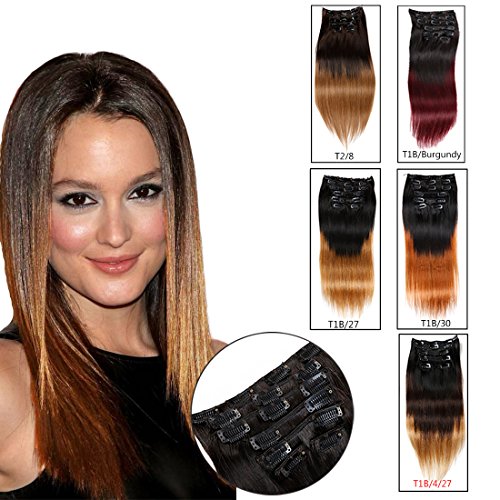 Ombre Hair Extensions Clip in Human Hair Brazilian Virgin Hair Double Weft 7 Pieces/set (70g 18", T1B/4/27)