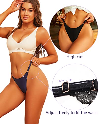 All Of Me Sexy Underwear For Women Seamless Adjustable String Bikini Panties Lace No Show High Cut Cheeky Panty 6 Pack #TOP2