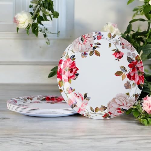 Image of Melamine Dinner Plates | Round Full Plate | Microwave Safe | Break Resistant | Plates for Breakfast, Lunch, Dinner | Plates for Home, Office, Restaurant | Set of 6 | 11 Inch's (White)