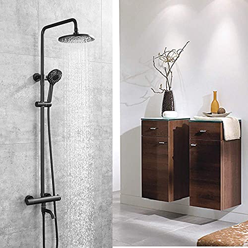 Système de douche thermostatique avec mitigeur à double poignée et pommeau effet pluie ultra fin