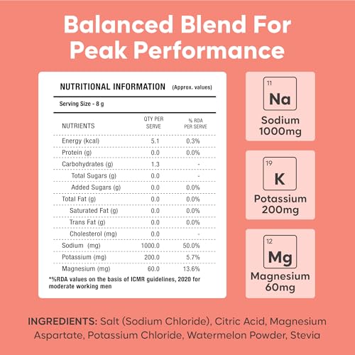 Image of Foodstrong 10K Isotonic Electrolyte Mix - Zero Sugar Hydration | 1000mg Sodium, 200mg Potassium, 60mg Magnesium | Electrolyte Drink Mix - Watermelon Flavour - 8g Sachet, Pack of 12