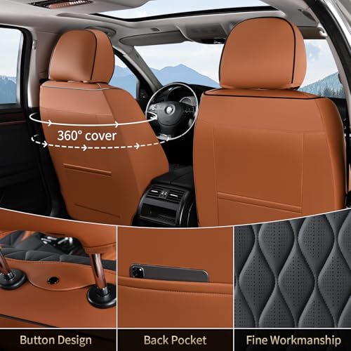 Image of FLORICH Automotive Seat Covers Leather Seat Covers Front Seat Driver Seat Covers with Lumbar Support Luxury Car Seat Covers Waterproof Seat Cushion Universal Fit for Most Cars Trucks SUV, Brown&Black