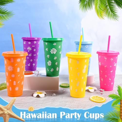 image for VISTARAFT 30PCS 24oz Tropical Party Cups with Lids and Straws – 6 Co