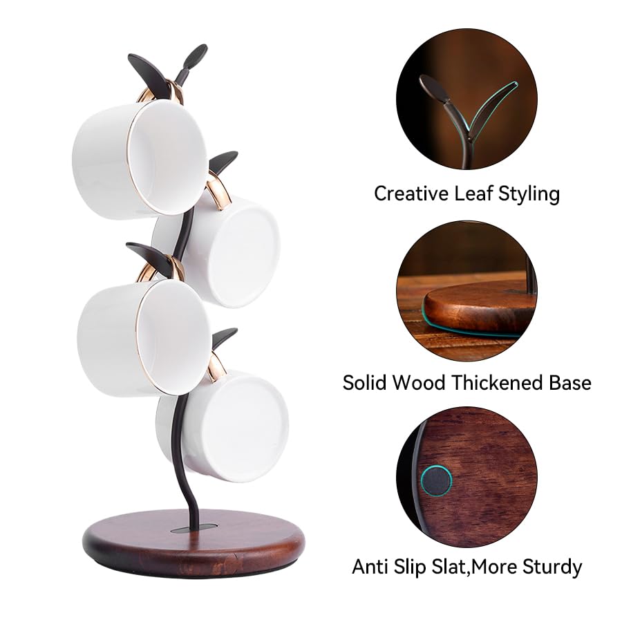 Simcat Mug Holder, Coffee Mugs/Tea Cup Storage Rack Stand, Countertop Mug Tree,Upgraded Stable Mug Stand for Kitchen Counter Cabinet Cafe Black Brown