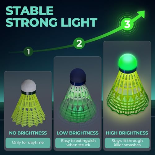 Image of HIRALIY LED Badminton Birdies12 PCS, 360 Glow in The Dark Nylon Badminton Shuttlecocks, 2 Color Light Up Birdie Ball Set with Stable Glowing, Indoor Outdoor Backyard Practice & Family Games (12)