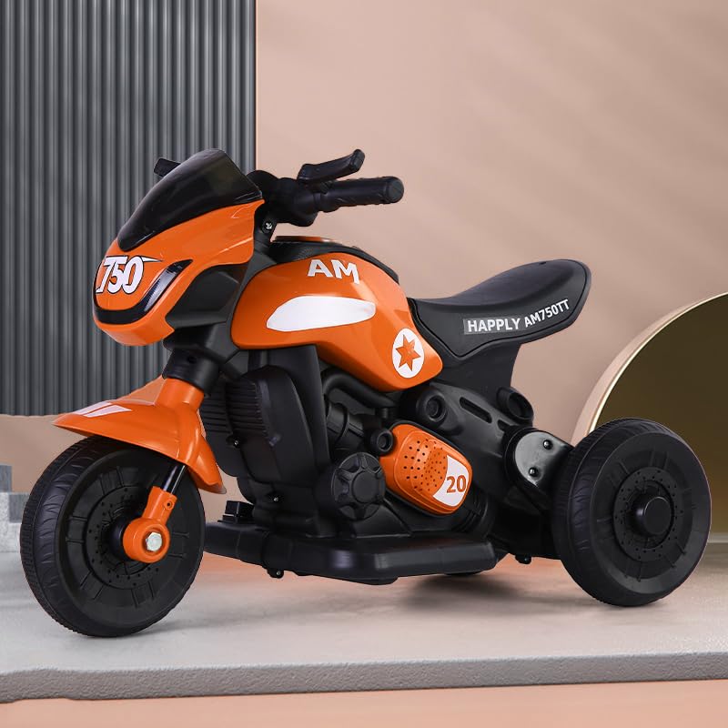 Ninja Ev Kids Battery Operated Bike Rechargeable Ride On For Boys And Girls With Music And Lights, Forward And Backward Gear, Built In Mp3 Player Baby Bike With Usb Port,Orange