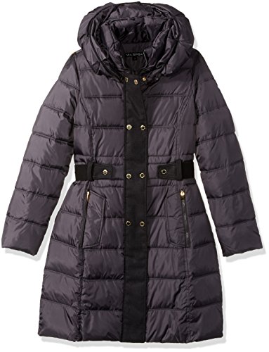 VIA SPIGA Women's Double Breasted Puffer Coat with Faux Fur Placket, Grey, Small