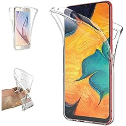 REY - Funda Carcasa Gel Transparente Doble 360º para Samsung Galaxy A30 / Galaxy A20, Ultra Fina 0,33mm, Silicona TPU de Alta Resistencia y Flexibilidad