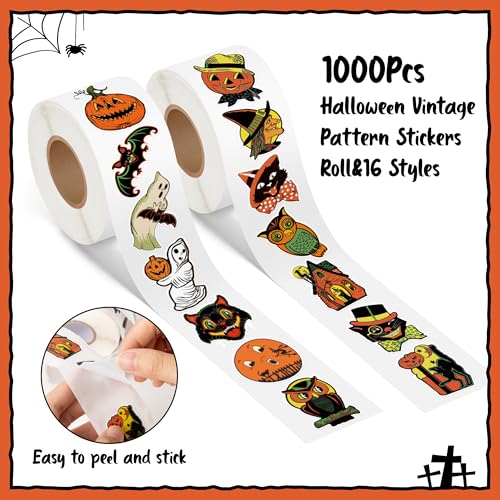 L1rabe Halloween Vintage Sticker Rolls - 1000Pcs Self-Adhesive Stickers - image 3