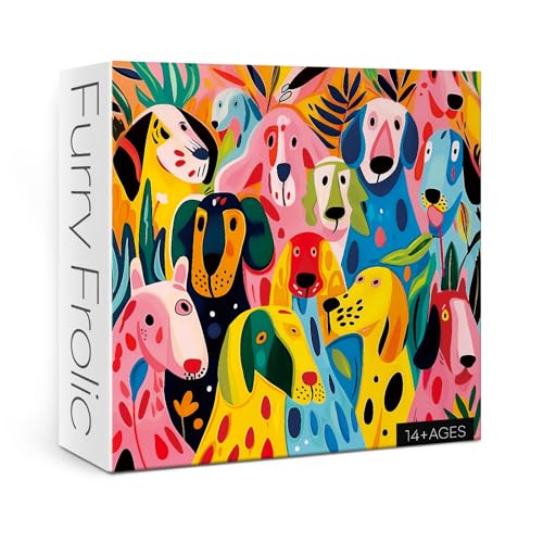 Colorful Dog Puzzle for Adults 1000 Pieces, Funny Puppy Jigsaw Puzzle, Abstract Animal Plant Puzzle