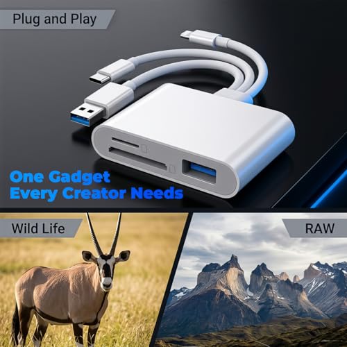 Image of Verilux 3-in-1 SD Card Reader for iPhone iPad Mac, Multi Lighting & USB-C & USB-A Memory SDCard Adapter, Support SD /MicroSD /USB OTG, High-Speed Trail Camera Viewer, Portable No App Plug & Play