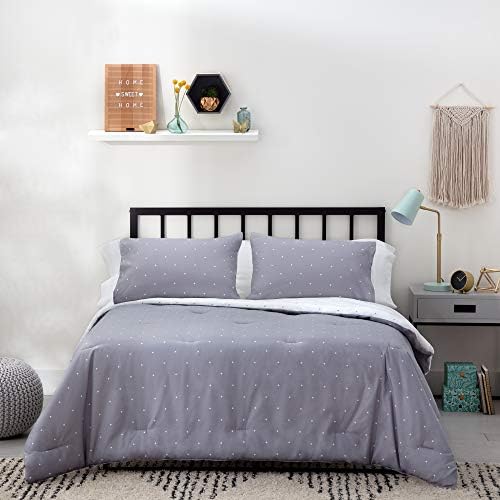 Linenspa All Season Hypoallergenic Down Alternative Microfiber Comforter, Gray Polka Dots, King