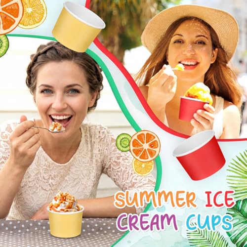 Image of Nuenen 180 Pcs 8 oz Summer Ice Cream Paper Cups Bulk Disposable Dessert Cups Solid Color Paper Dessert Bowls for Snack Sundae Spring Party Favors Ice Cream Bar Supplies (Rainbow Color)