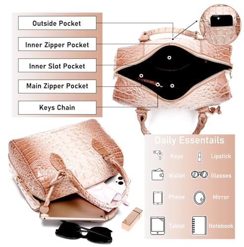 Image of Makcr Joacbv Top-Handle Crocodile Purses For Women Crossbody Leather Bags Trendy Large Capacity Tote with Shoulder Strap