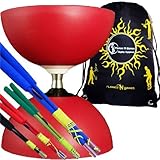 El Henrys CIRCUS FREE HUB Diabolo es un gran diábolo de gama alta con rodamientos de bolas ultrasuaves (embrague / unidireccional) Diabolo Set + Pro Ultralight Color FIBER Diabolo Handsticks, Diabolo String + Flames N Games ¡bolsa de viaje de tela!