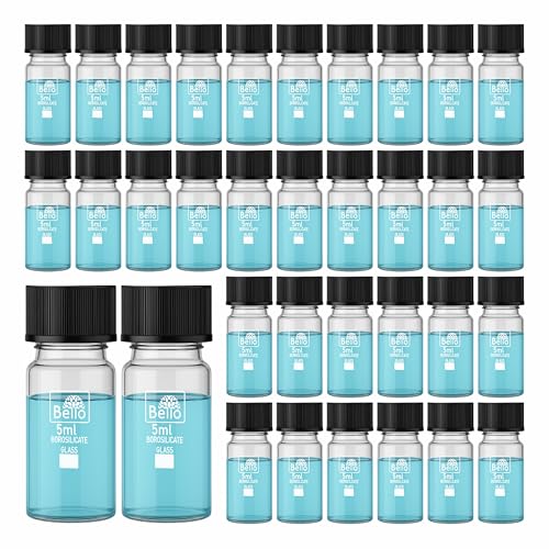 Image of Bello 30pcs-5ml Clear Glass Vials Culture tube with Screw Caps Glass Sample Vial with PE Stopper, Leak-Proof Glass Bottles Containers for Cosmetics Perfume Making Lab Laboratory