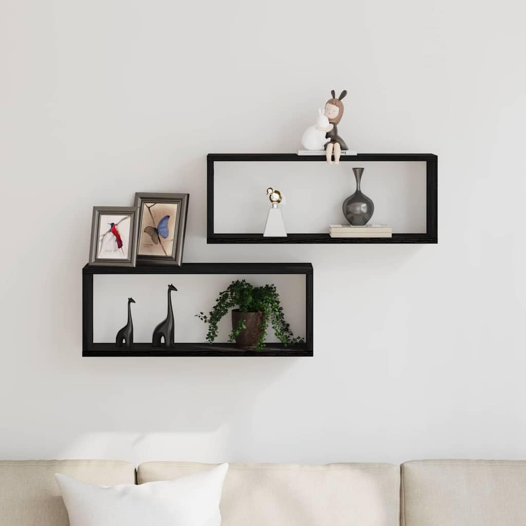Wandregal Set 2er Schwarz Eiche 60x15x23 cm Modernes Bücherregal aus Engineered Holz Platzsparendes Design für Wohnzimmer Schlafzimmer und Büro